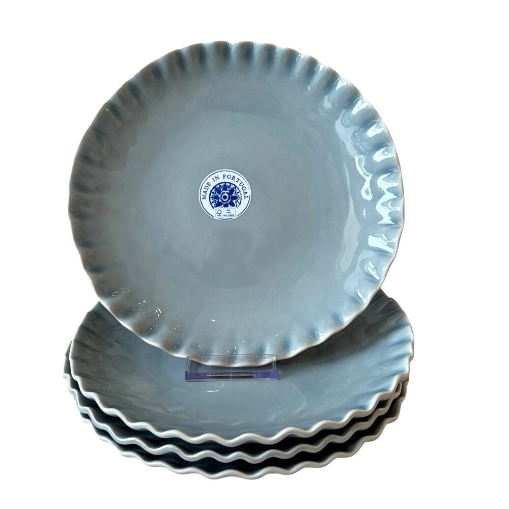 4 Matceramica  Portugal Slate Blue Salad Plates 9in Stoneware Scalloped Edge NEW